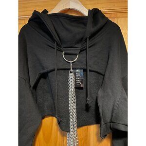 NWT Current Mood | CHAINED N' DANGEROUS HOODIE | Black Cropped Hoodie W/ Chain